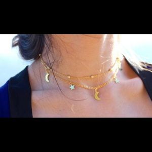 Silver Dainty Star x Moon Choker Layered Necklace